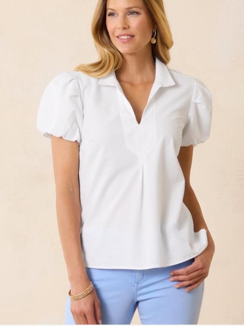 Tommy Bahama Oceana Poplin Puff-Sleeve Top White